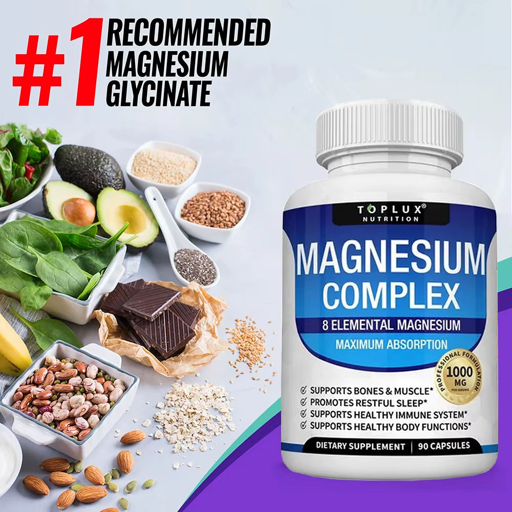 Magnesium Complex 1000MG Supplement - Magnesium Glycinate, Citrate & Malate - Sleep Support, Stress Relief, Muscles & Relaxation